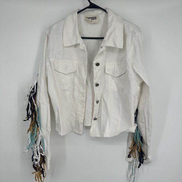 Savanna Jane Women's White Jacket with Fringe‎ Size Medium - Picture 1 of 4